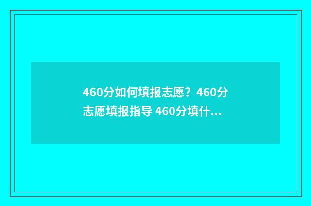 460分如何填报志愿？460分志愿填报指导 460分填什么大学