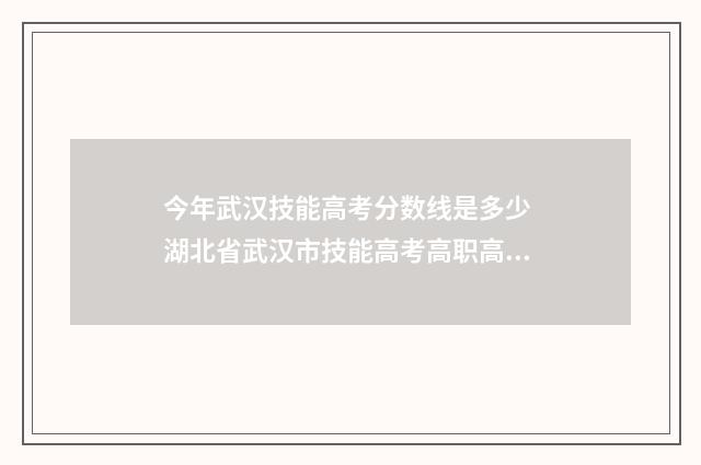 今年武汉技能高考分数线是多少 湖北省武汉市技能高考高职高专院校及计划