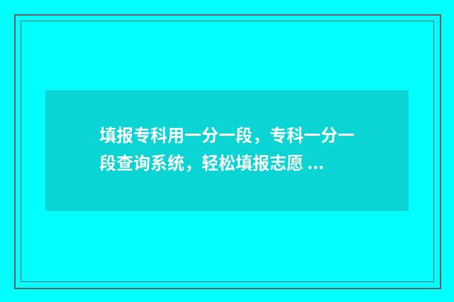 填报专科用一分一段，专科一分一段查询系统，轻松填报志愿 专科有没有一分一段表