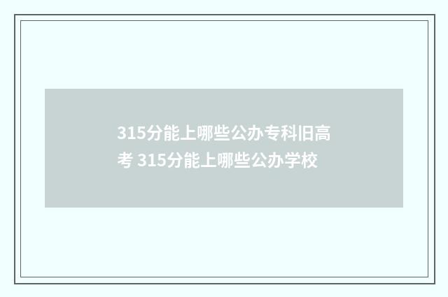 315分能上哪些公办专科旧高考 315分能上哪些公办学校