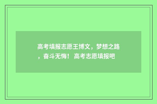 高考填报志愿王博文，梦想之路，奋斗无悔！ 高考志愿填报吧