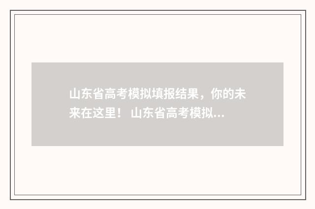 山东省高考模拟填报结果，你的未来在这里！ 山东省高考模拟填报系统