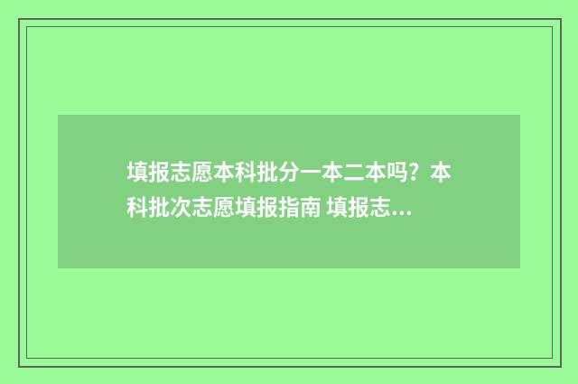 填报志愿本科批分一本二本吗？本科批次志愿填报指南 填报志愿本科批怎么填专科