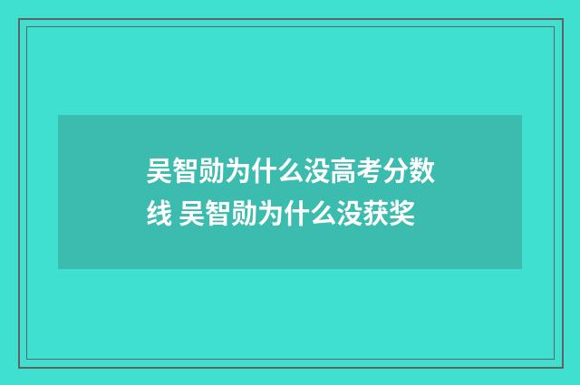 吴智勋为什么没高考分数线 吴智勋为什么没获奖