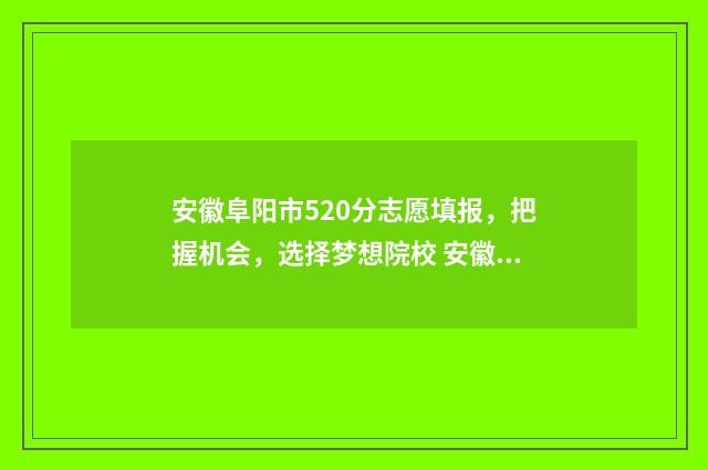 安徽阜阳市520分志愿填报，把握机会，选择梦想院校 安徽阜阳高考成绩580怎么样