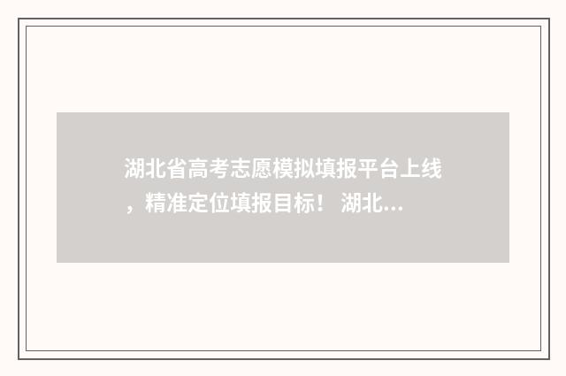 湖北省高考志愿模拟填报平台上线，精准定位填报目标！ 湖北省高考志愿填报规则