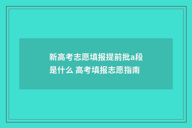 新高考志愿填报提前批a段是什么 高考填报志愿指南