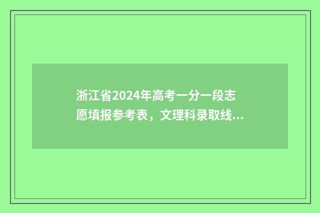 浙江省2024年高考一分一段志愿填报参考表，文理科录取线及位次 浙江省2024年高考