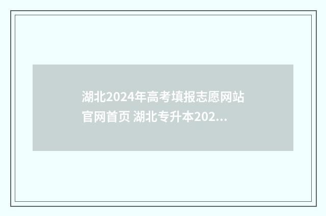 湖北2024年高考填报志愿网站官网首页 湖北专升本2024年政策