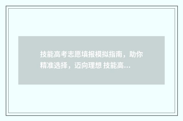 技能高考志愿填报模拟指南，助你精准选择，迈向理想 技能高考志愿填报助手