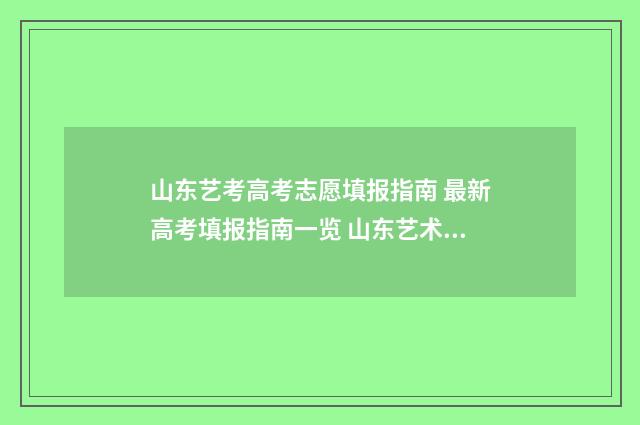 山东艺考高考志愿填报指南 最新高考填报指南一览 山东艺术类高考志愿录取