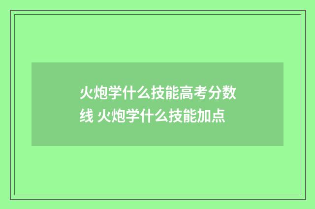 火炮学什么技能高考分数线 火炮学什么技能加点