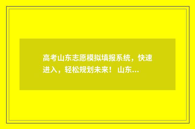 高考山东志愿模拟填报系统，快速进入，轻松规划未来！ 山东高考报志愿模拟