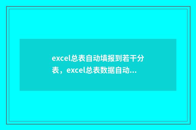 excel总表自动填报到若干分表，excel总表数据自动分发到子表 批量数据填充神器 表格自动填数据