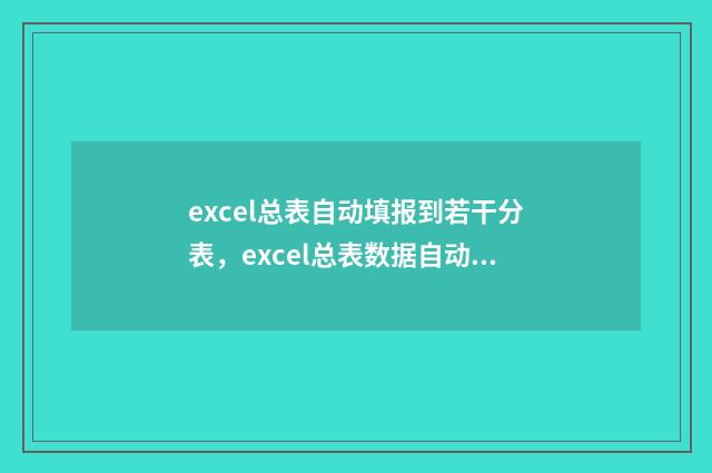 excel总表自动填报到若干分表，excel总表数据自动分发到子表 批量数据填充神器 表格自动填数据