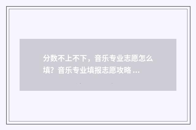 分数不上不下，音乐专业志愿怎么填？音乐专业填报志愿攻略 分数不上不下是上个坏一本还是好二本