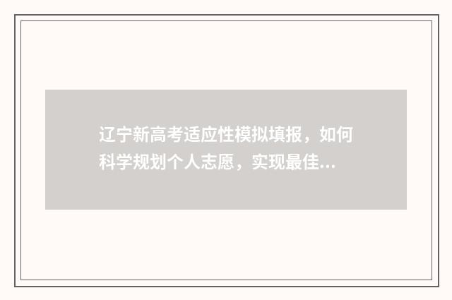 辽宁新高考适应性模拟填报，如何科学规划个人志愿，实现最佳选择？ 辽宁省新高考相关资料