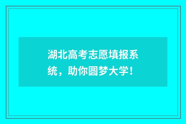 湖北高考志愿填报系统，助你圆梦大学！