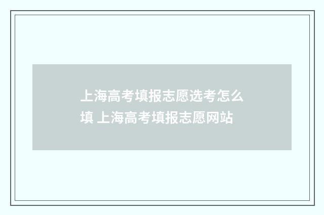 上海高考填报志愿选考怎么填 上海高考填报志愿网站