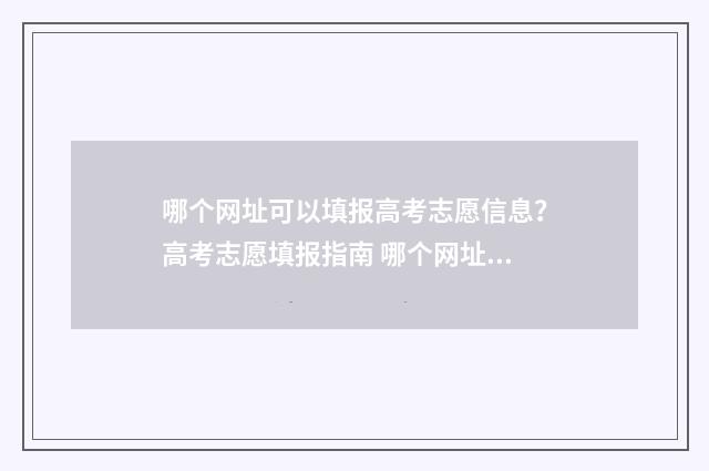 哪个网址可以填报高考志愿信息？高考志愿填报指南 哪个网址可以填报志愿