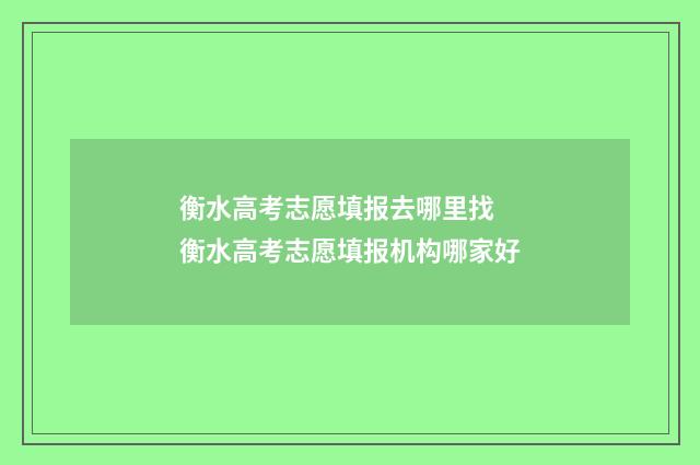 衡水高考志愿填报去哪里找 衡水高考志愿填报机构哪家好