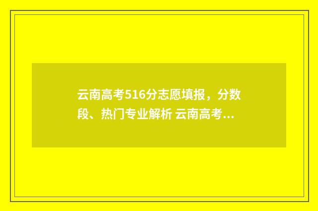 云南高考516分志愿填报，分数段、热门专业解析 云南高考669分