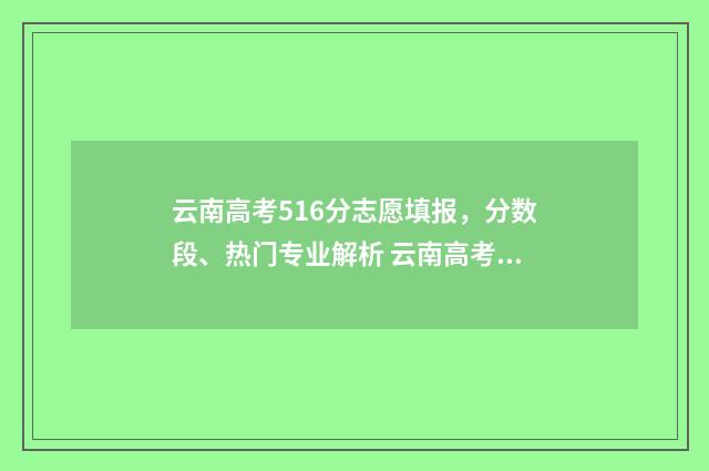 云南高考516分志愿填报，分数段、热门专业解析 云南高考669分