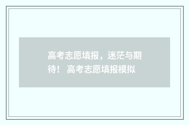 高考志愿填报，迷茫与期待！ 高考志愿填报模拟