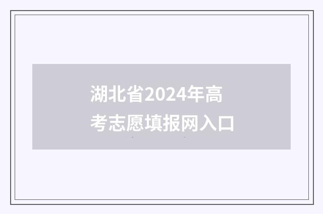 湖北省2024年高考志愿填报网入口