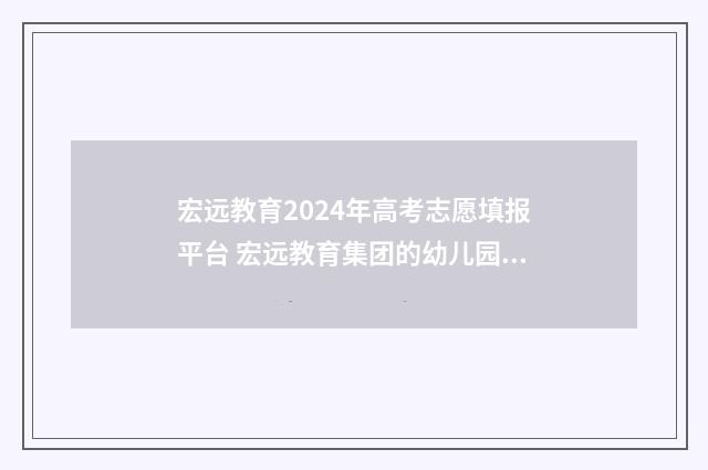 宏远教育2024年高考志愿填报平台 宏远教育集团的幼儿园有哪些?