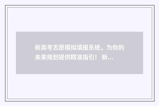 新高考志愿模拟填报系统，为你的未来规划提供精准指引！ 新高考志愿模拟辅助器
