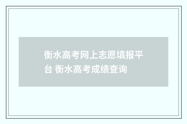 衡水高考网上志愿填报平台 衡水高考成绩查询