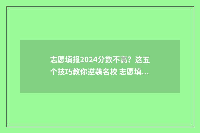 志愿填报2024分数不高？这五个技巧教你逆袭名校 志愿填报2-4,2-5