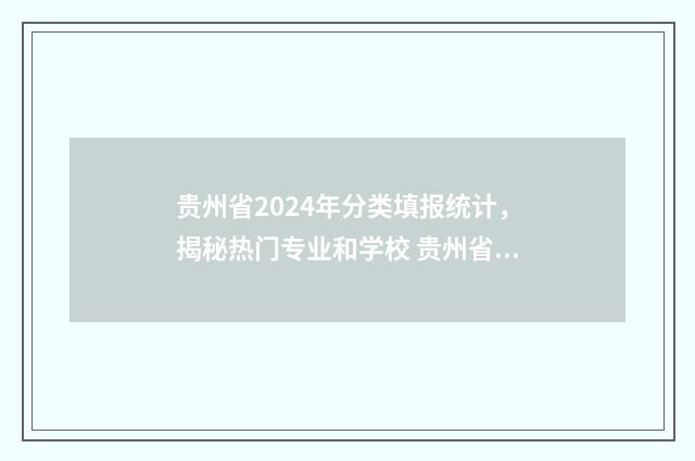贵州省2024年分类填报统计，揭秘热门专业和学校 贵州省2024年分类招生计划目录表