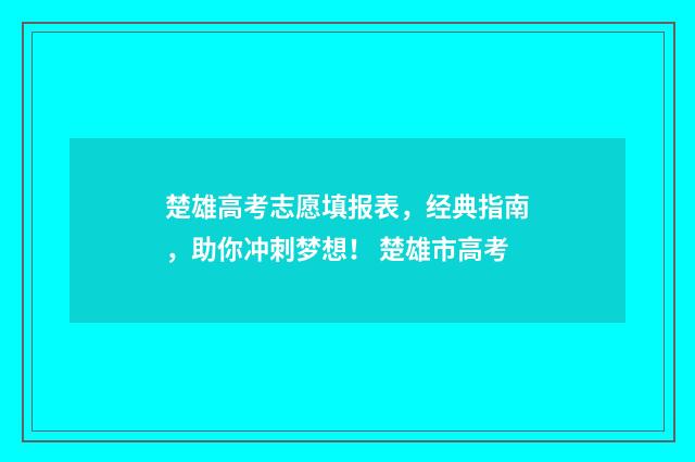 楚雄高考志愿填报表，经典指南，助你冲刺梦想！ 楚雄市高考