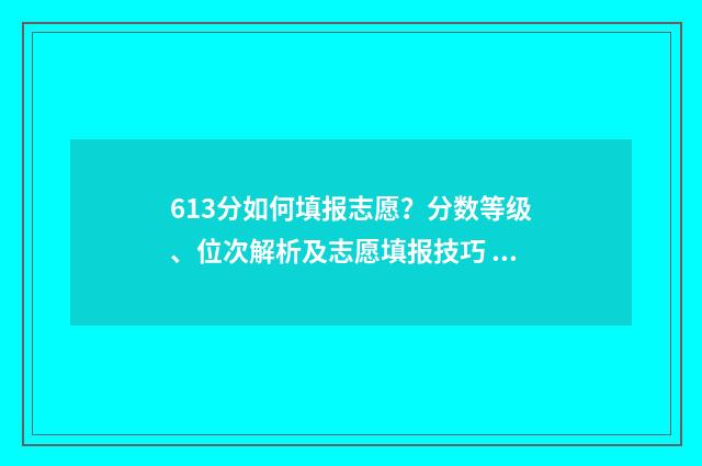 613分如何填报志愿？分数等级、位次解析及志愿填报技巧 613分报什么学校
