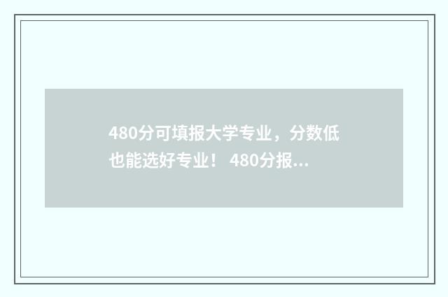 480分可填报大学专业，分数低也能选好专业！ 480分报什么大学