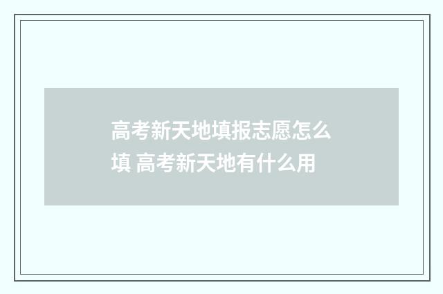 高考新天地填报志愿怎么填 高考新天地有什么用