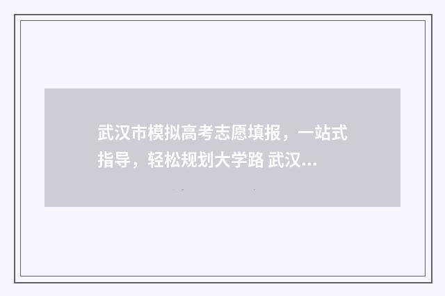 武汉市模拟高考志愿填报，一站式指导，轻松规划大学路 武汉市模拟高考真题