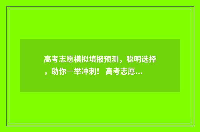 高考志愿模拟填报预测，聪明选择，助你一举冲刺！ 高考志愿模拟填报系统官网山东