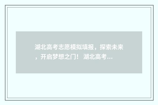 湖北高考志愿模拟填报，探索未来，开启梦想之门！ 湖北高考志愿模式