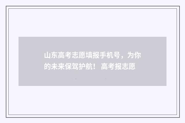山东高考志愿填报手机号，为你的未来保驾护航！ 高考报志愿