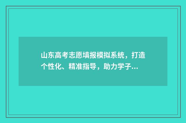 山东高考志愿填报模拟系统，打造个性化、精准指导，助力学子圆梦！ 山东高考志愿填报方式