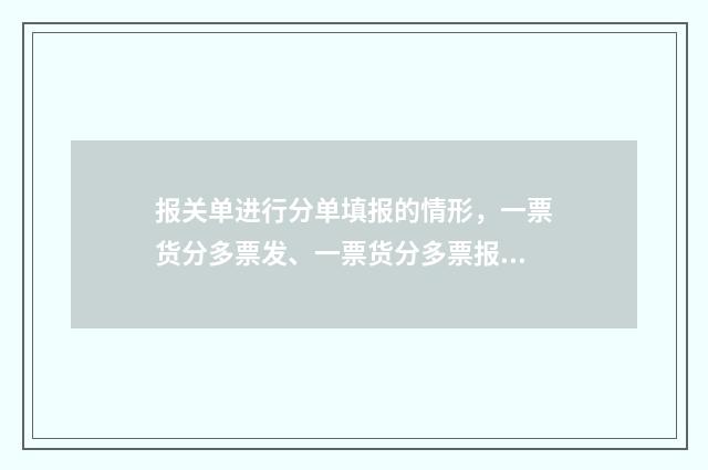 报关单进行分单填报的情形，一票货分多票发、一票货分多票报、分批报关、补填报关单 报关分单是什么意思