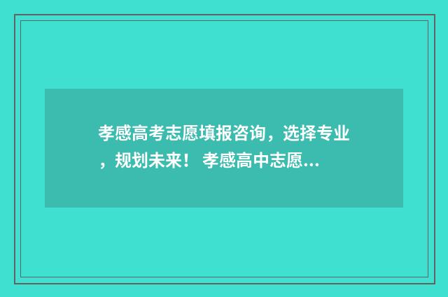 孝感高考志愿填报咨询，选择专业，规划未来！ 孝感高中志愿填报
