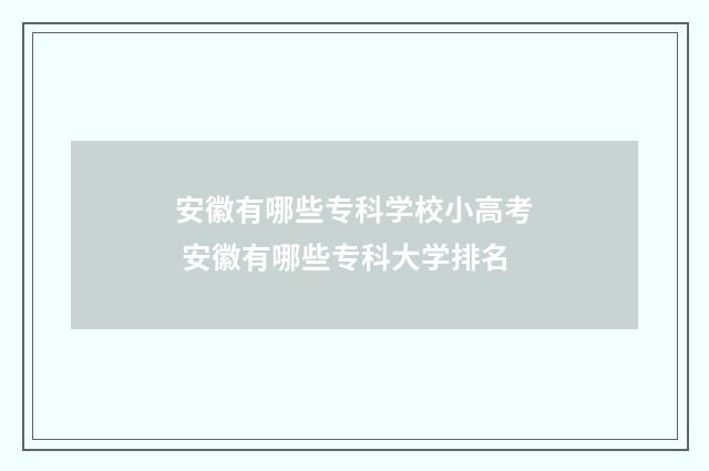 安徽有哪些专科学校小高考 安徽有哪些专科大学排名