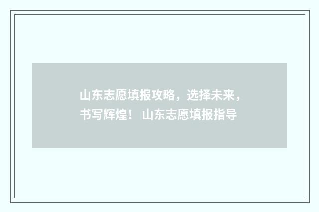 山东志愿填报攻略，选择未来，书写辉煌！ 山东志愿填报指导