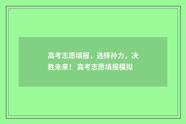 高考志愿填报，选择孙力，决胜未来！ 高考志愿填报模拟