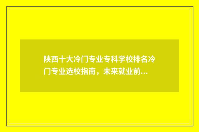 陕西十大冷门专业专科学校排名冷门专业选校指南，未来就业前景分析 陕西十大冷门专业有哪些