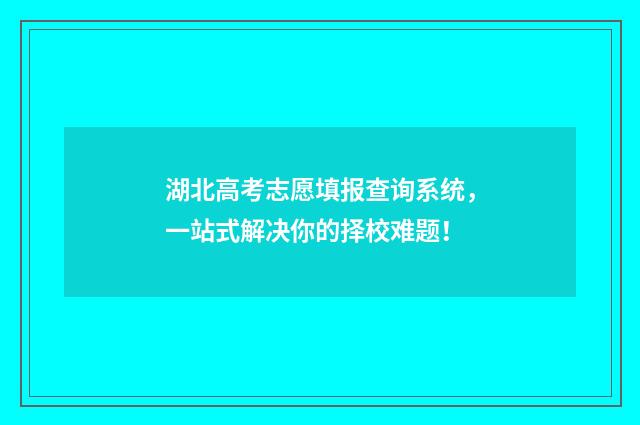 湖北高考志愿填报查询系统，一站式解决你的择校难题！
